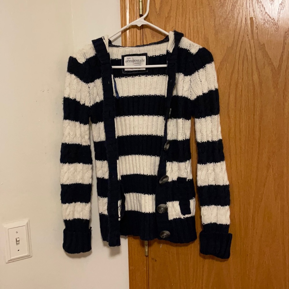 Blue and white cardigan